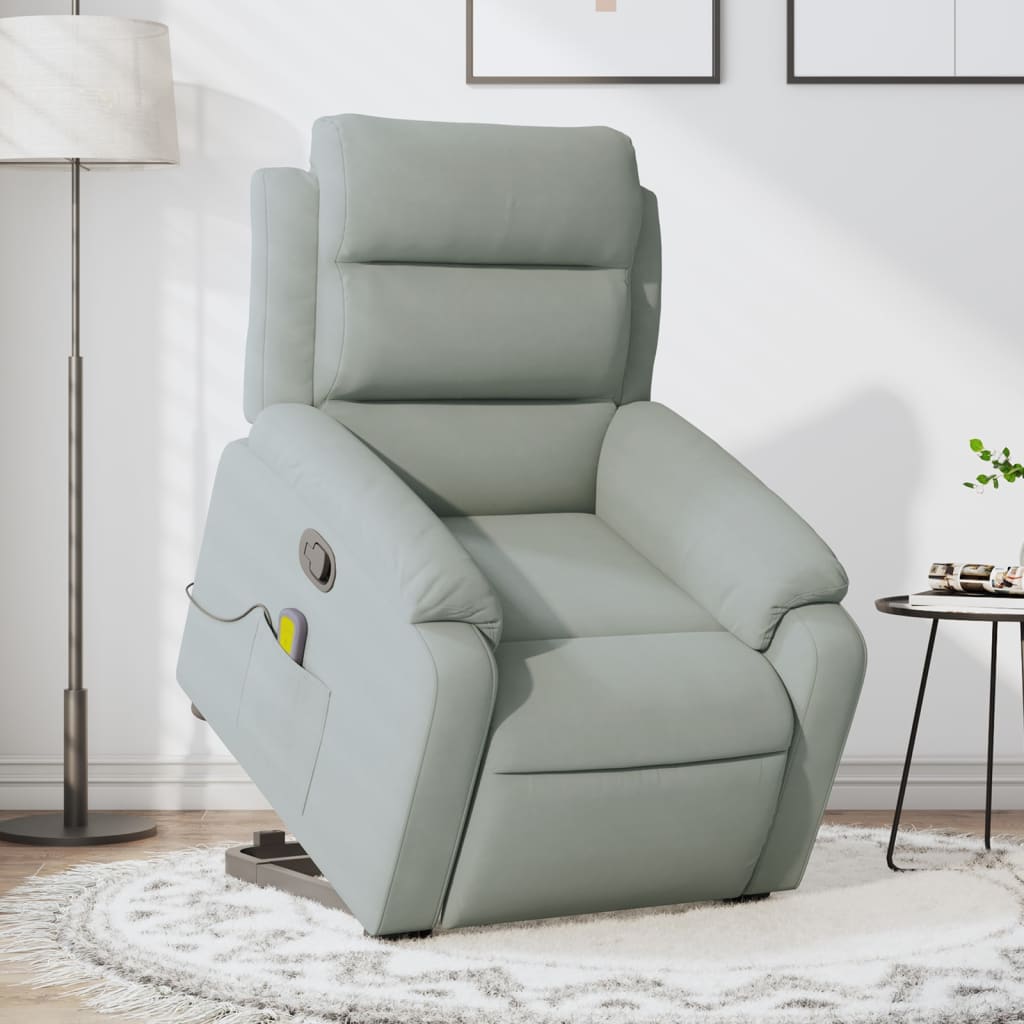 vidaXL Stand up Massage Recliner Chair Light Gray Velvet-0