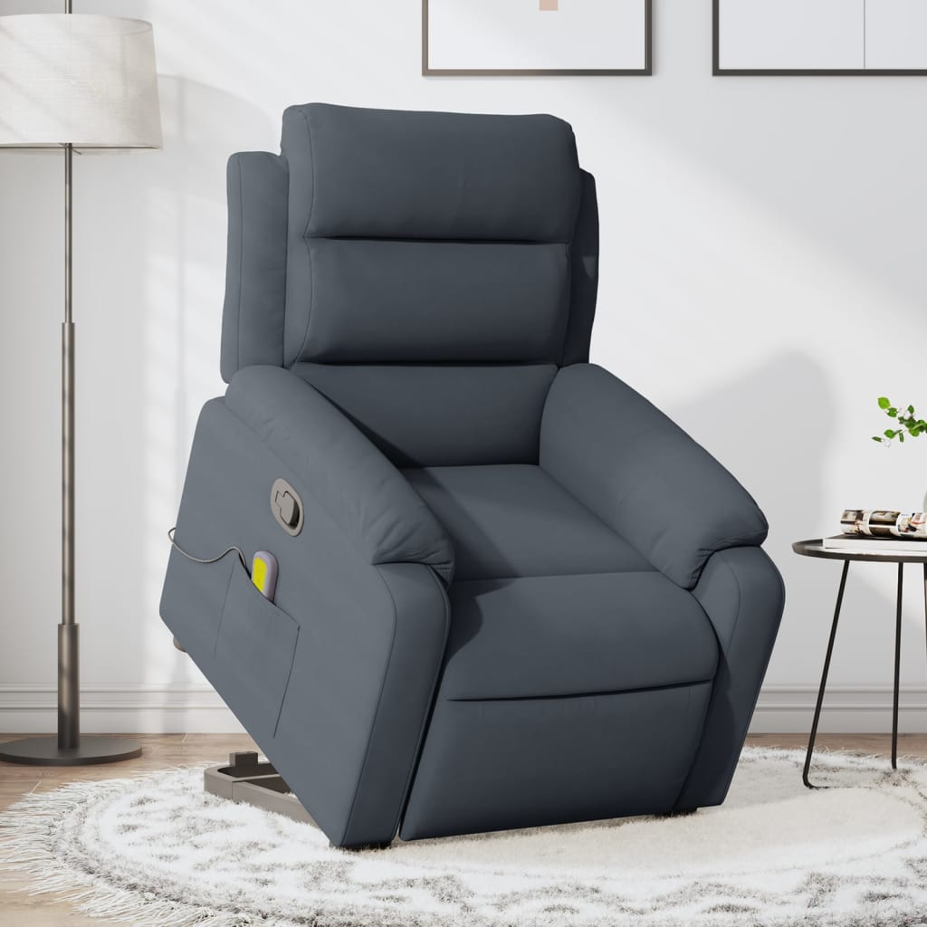 vidaXL Stand up Massage Recliner Chair Dark Gray Velvet-0