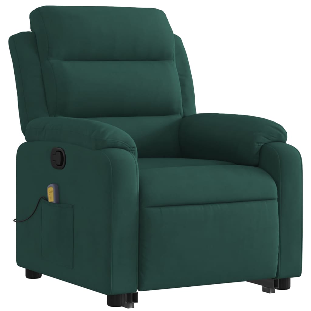 vidaXL Stand up Massage Recliner Chair Dark Green Velvet-1