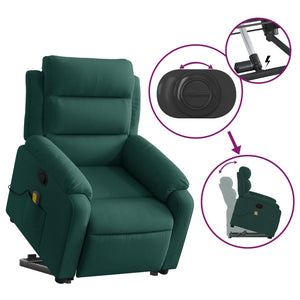 vidaXL Stand up Massage Recliner Chair Dark Green Velvet-3