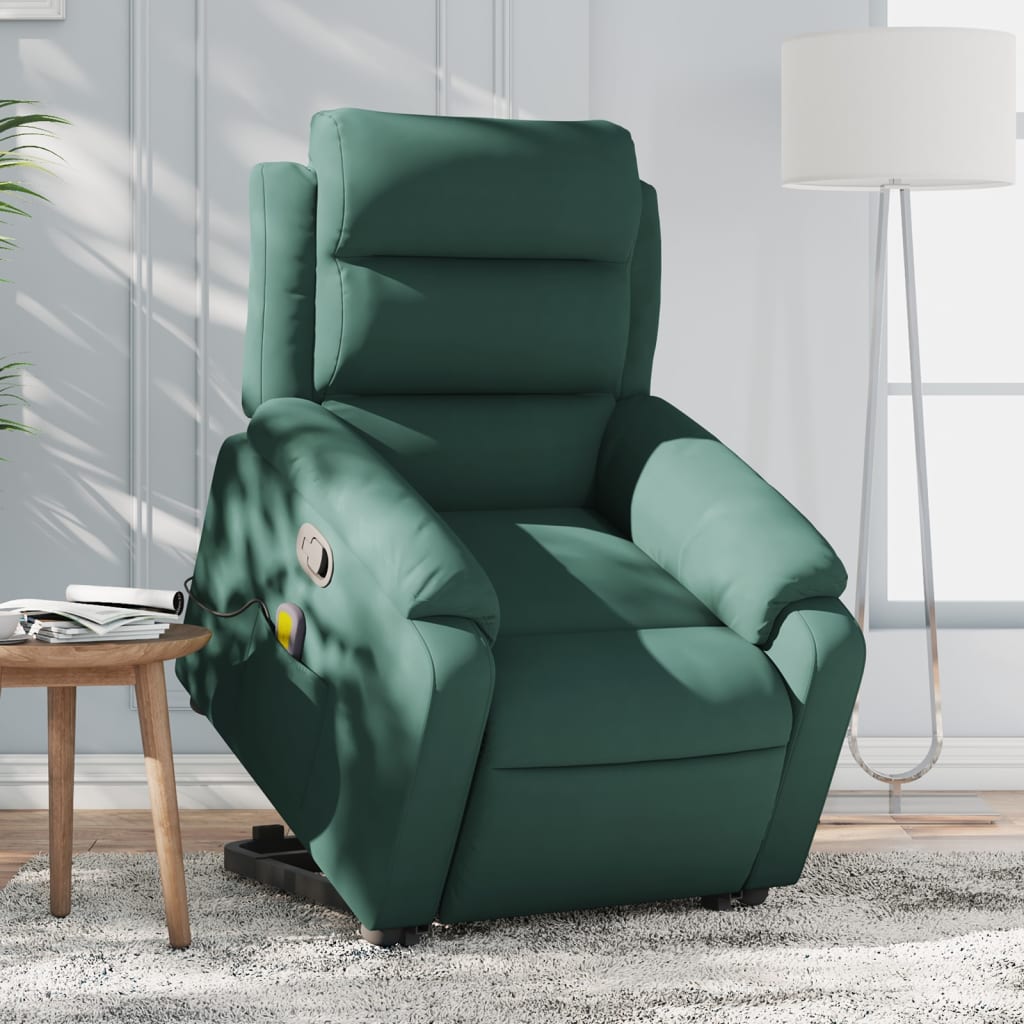 vidaXL Stand up Massage Recliner Chair Dark Green Velvet-0