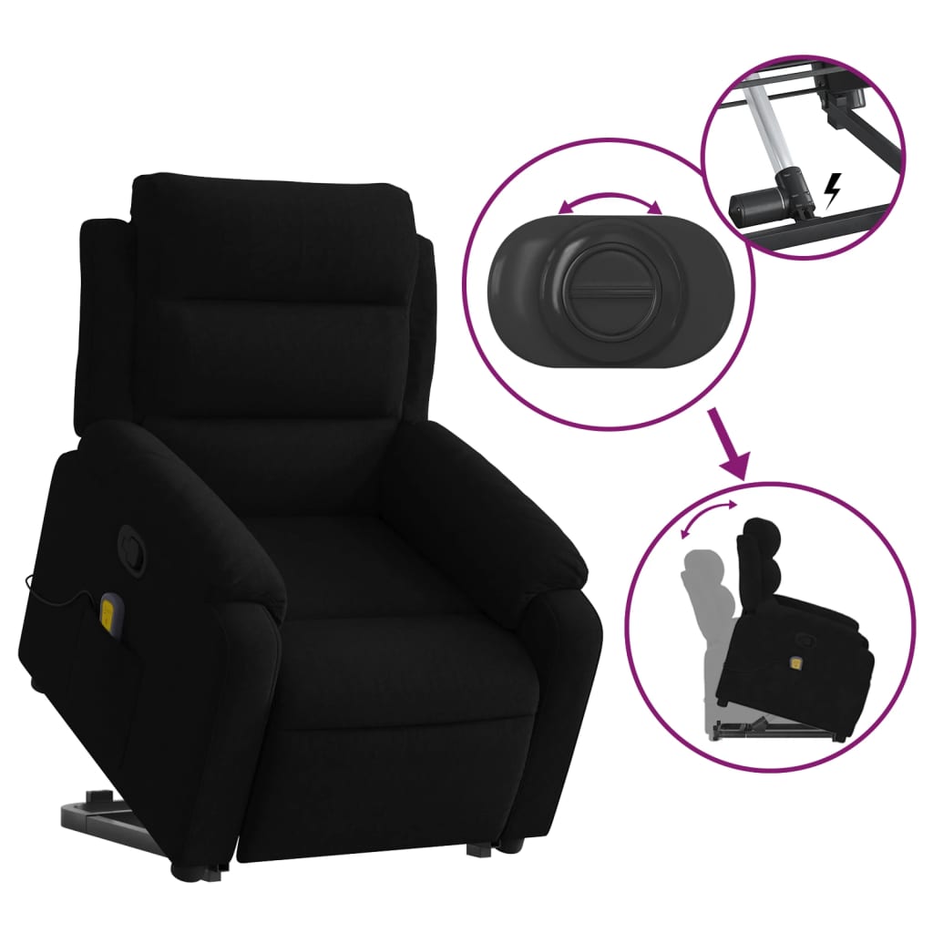 vidaXL Stand up Massage Recliner Chair Black Velvet-3