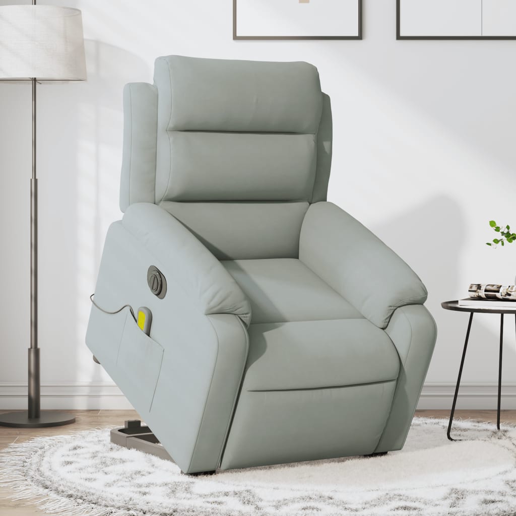 vidaXL Electric Stand up Massage Recliner Chair Light Gray Velvet-0