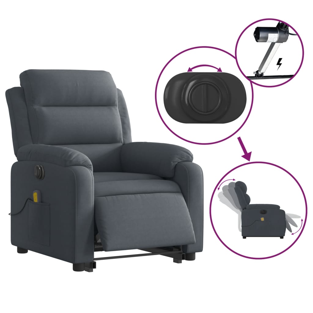 vidaXL Electric Stand up Massage Recliner Chair Dark Gray Velvet-3