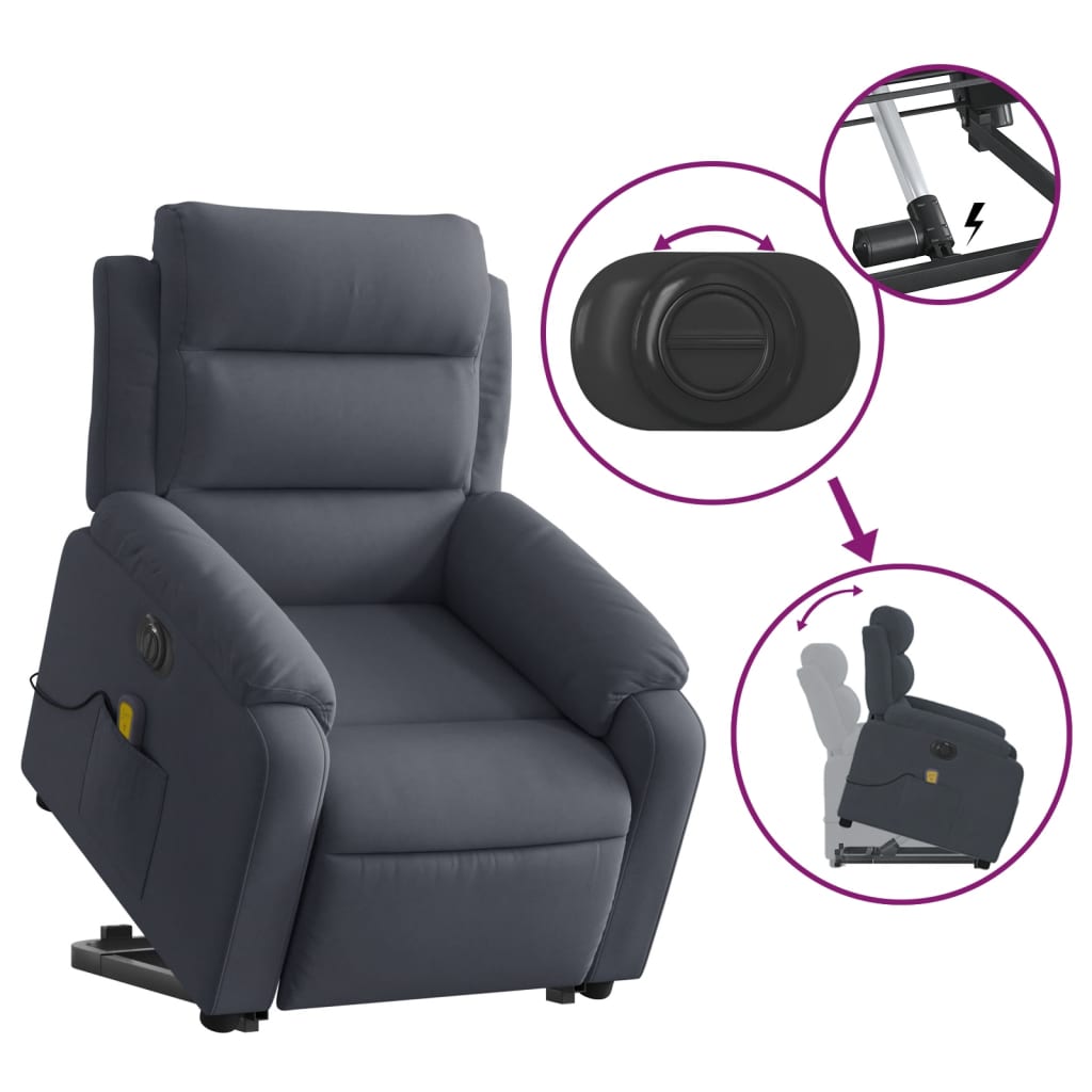 vidaXL Electric Stand up Massage Recliner Chair Dark Gray Velvet-7