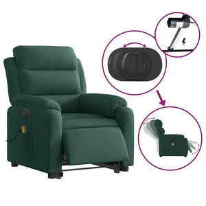 vidaXL Electric Stand up Massage Recliner Chair Dark Green Velvet-3