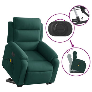 vidaXL Electric Stand up Massage Recliner Chair Dark Green Velvet-7