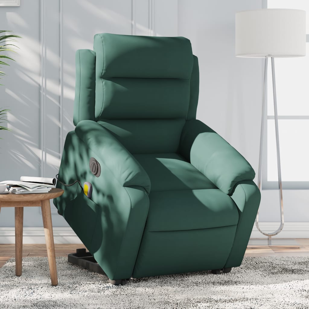 vidaXL Electric Stand up Massage Recliner Chair Dark Green Velvet-0