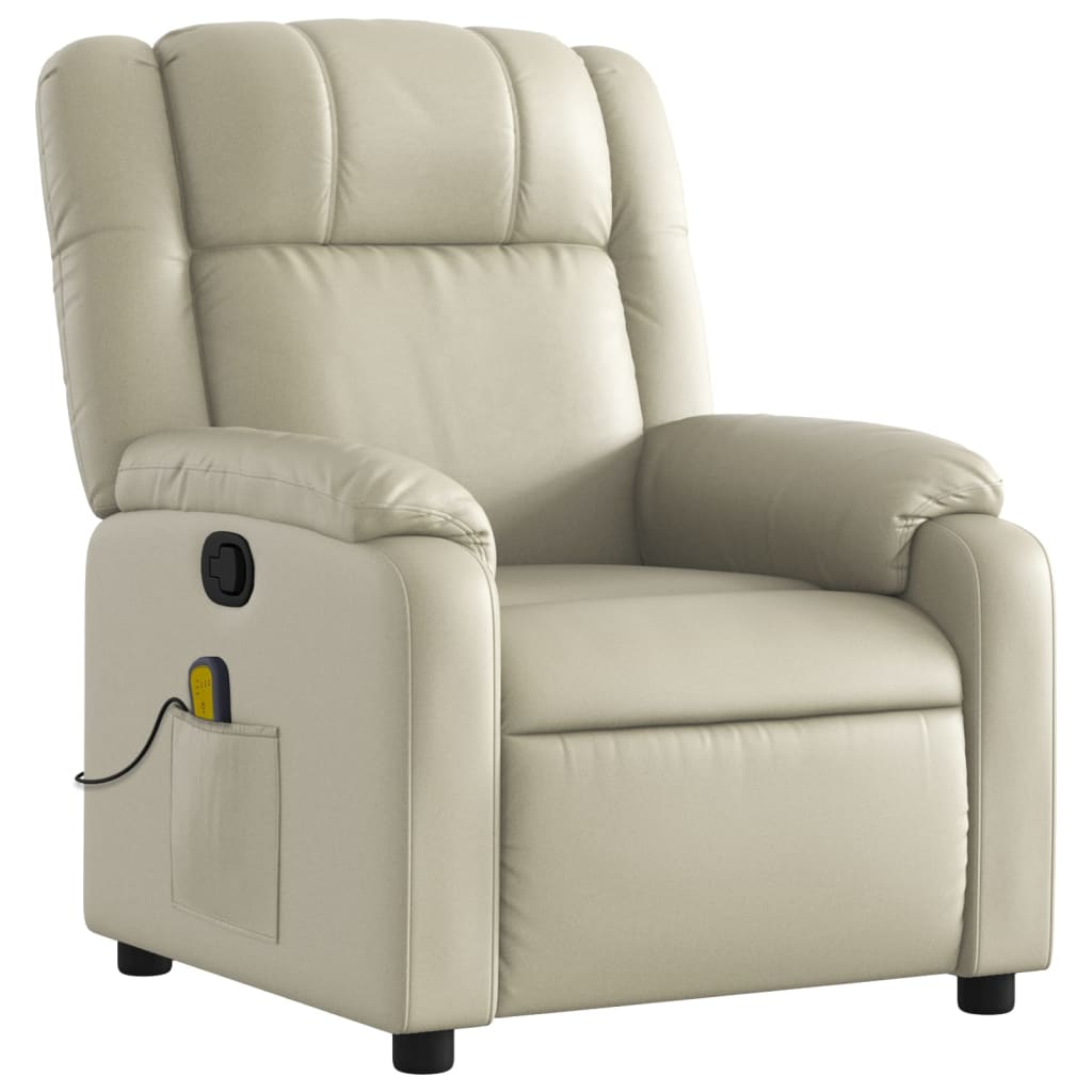 vidaXL Massage Recliner Chair Cream Faux Leather-0