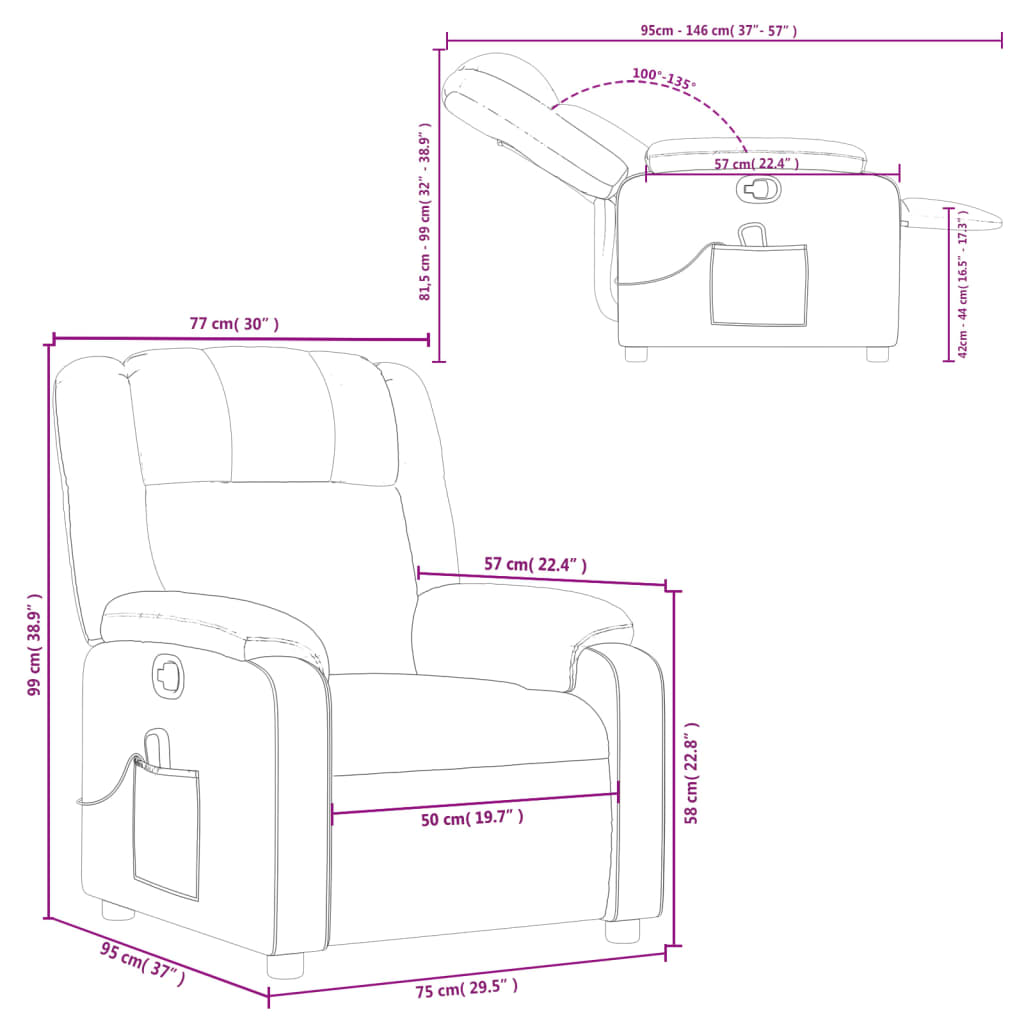 vidaXL Massage Recliner Chair Cream Faux Leather-8