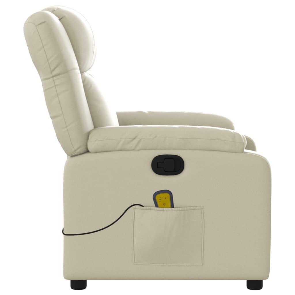 vidaXL Massage Recliner Chair Cream Faux Leather-5