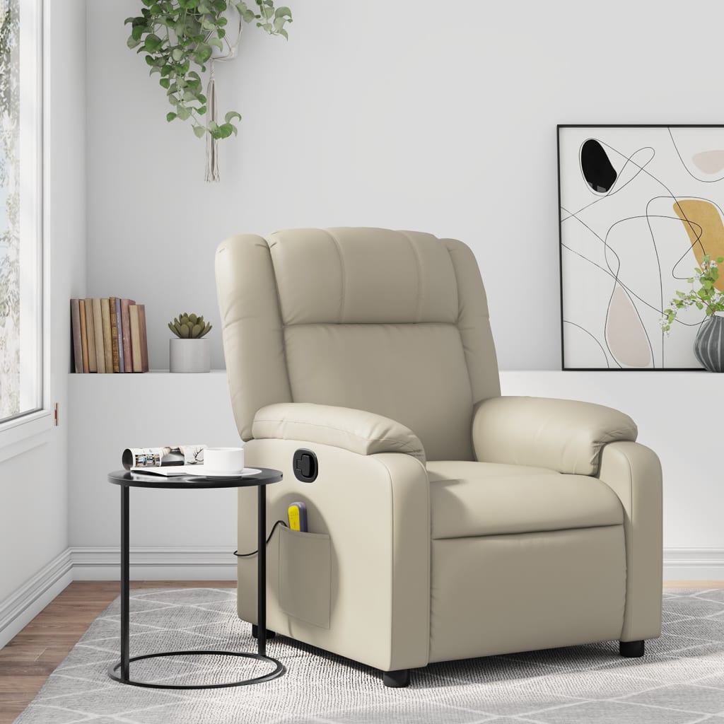 vidaXL Massage Recliner Chair Cream Faux Leather-6