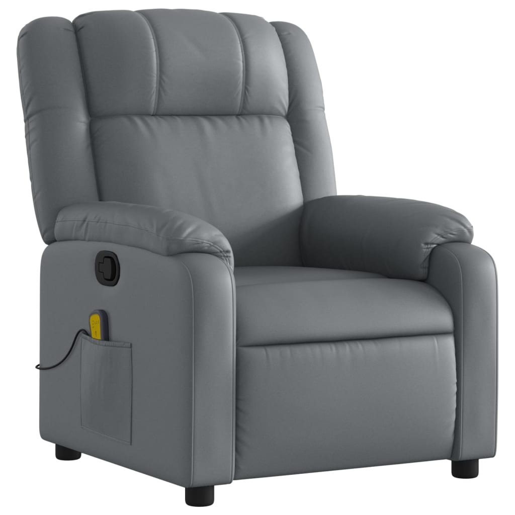 vidaXL Massage Recliner Chair Gray Faux Leather-0