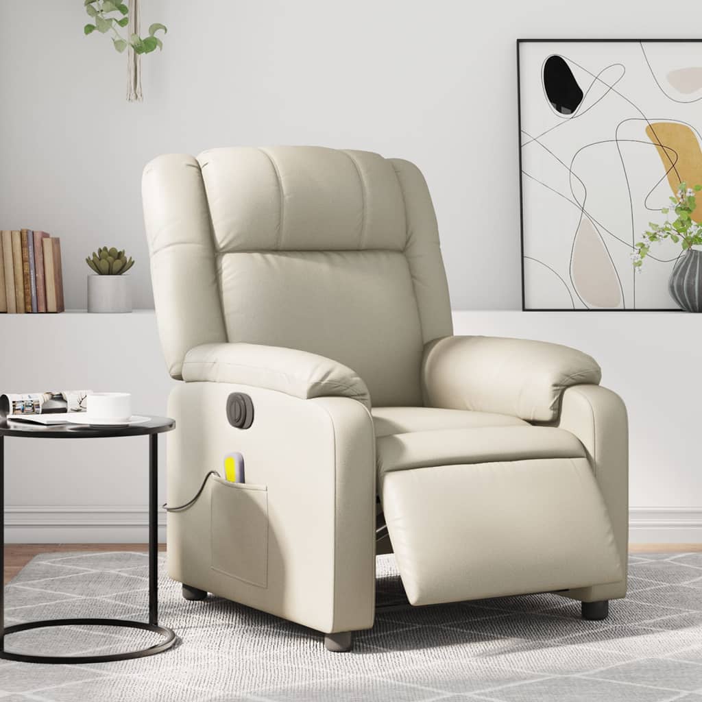 vidaXL Electric Massage Recliner Chair Cream Faux Leather-0