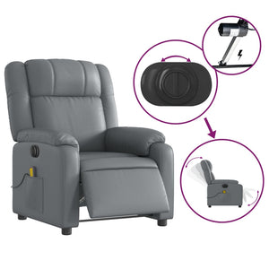 vidaXL Electric Massage Recliner Chair Gray Faux Leather-3