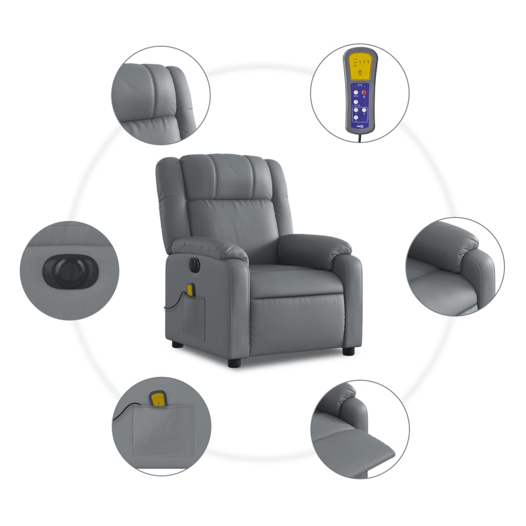 vidaXL Electric Massage Recliner Chair Gray Faux Leather-5