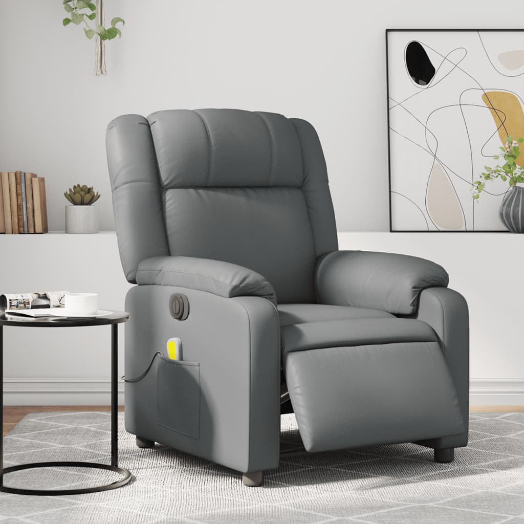 vidaXL Electric Massage Recliner Chair Gray Faux Leather-0