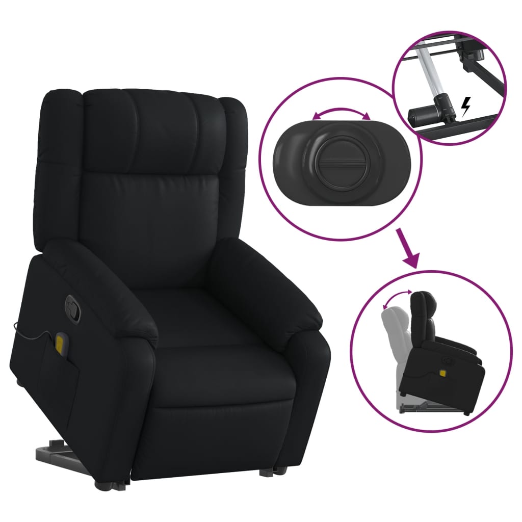 vidaXL Stand up Massage Recliner Chair Black Faux Leather-3