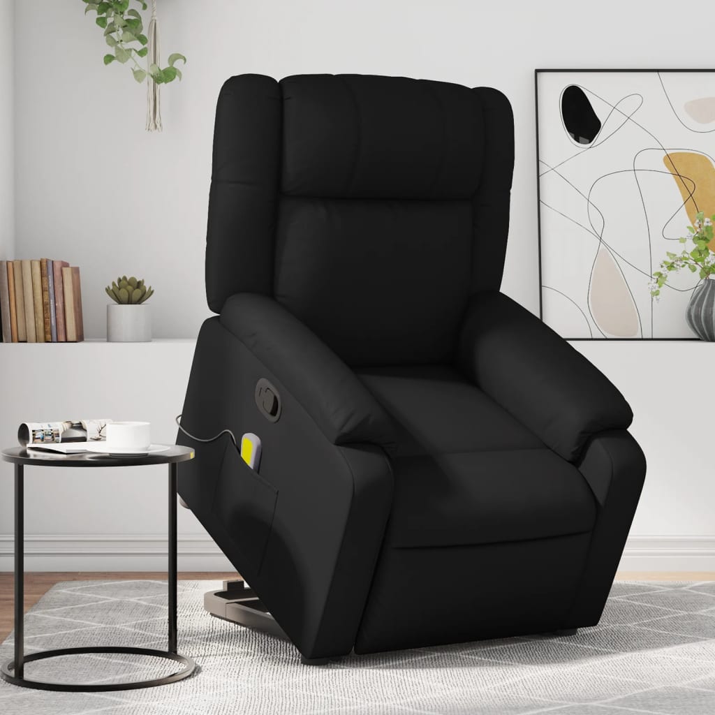 vidaXL Stand up Massage Recliner Chair Black Faux Leather-0