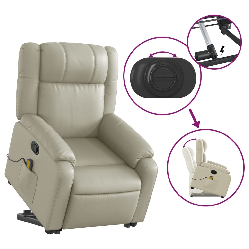 vidaXL Stand up Massage Recliner Chair Cream Faux Leather-3