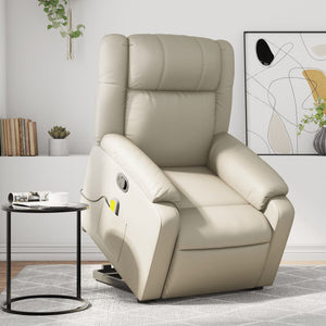 vidaXL Stand up Massage Recliner Chair Cream Faux Leather-0