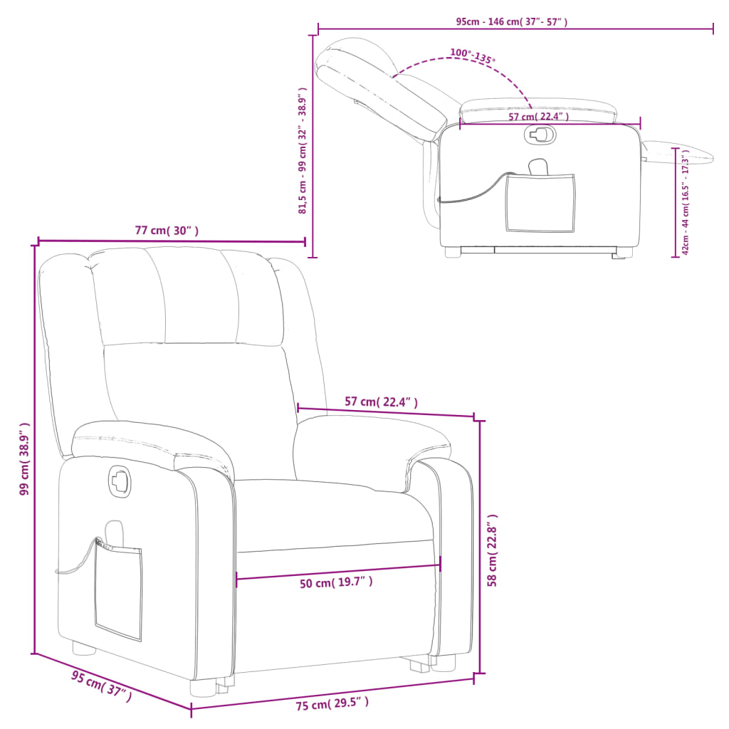 vidaXL Stand up Massage Recliner Chair Gray Faux Leather-8