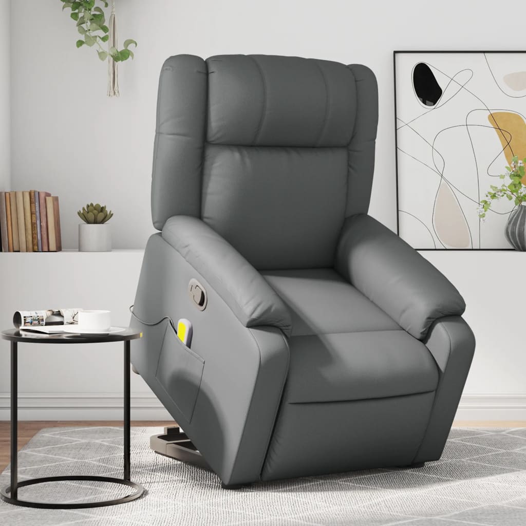 vidaXL Stand up Massage Recliner Chair Gray Faux Leather-0