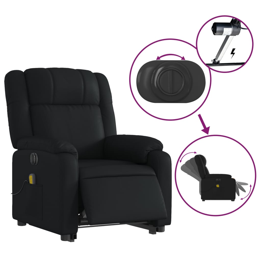 vidaXL Electric Stand up Massage Recliner Chair Black Faux Leather-3