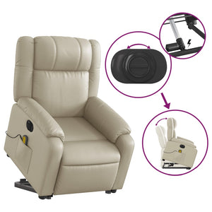 vidaXL Electric Stand up Massage Recliner Chair Cream Faux Leather-7