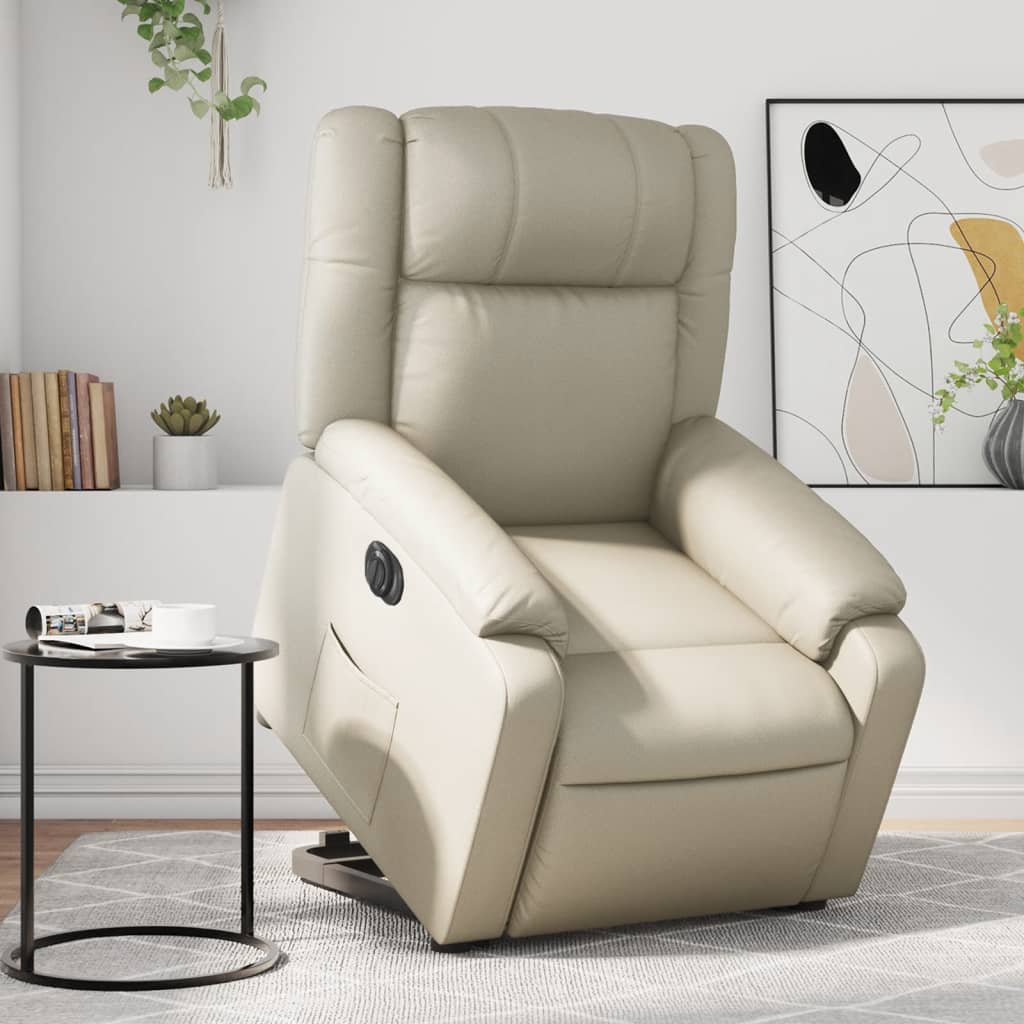 vidaXL Electric Stand up Massage Recliner Chair Cream Faux Leather-0