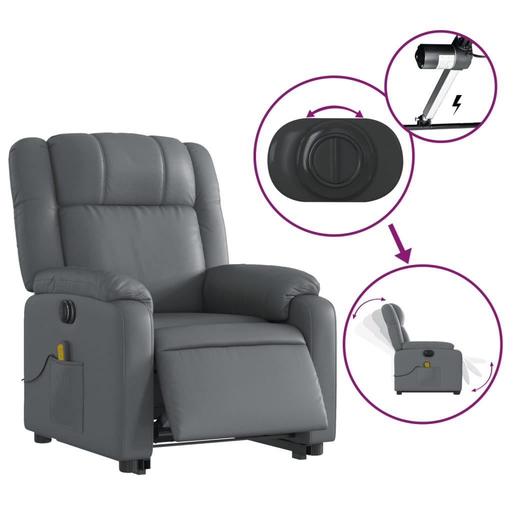 vidaXL Electric Stand up Massage Recliner Chair Gray Faux Leather-3