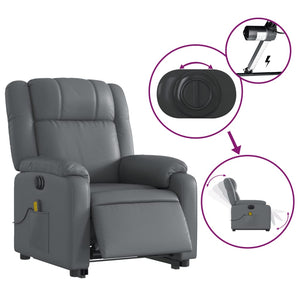 vidaXL Electric Stand up Massage Recliner Chair Gray Faux Leather-3