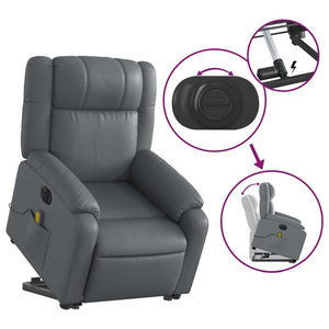 vidaXL Electric Stand up Massage Recliner Chair Gray Faux Leather-7