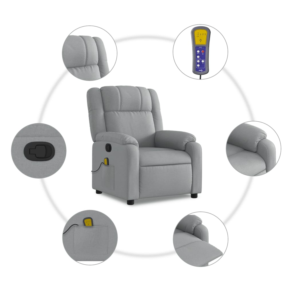 vidaXL Massage Recliner Chair Light Gray Fabric-4