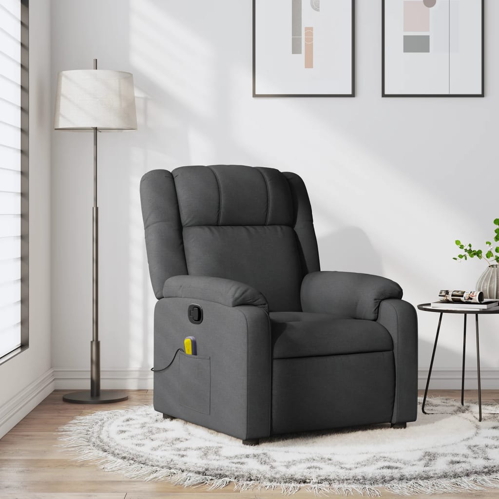 vidaXL Massage Recliner Chair Dark Gray Fabric-0