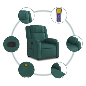 vidaXL Massage Recliner Chair Dark Green Fabric-3