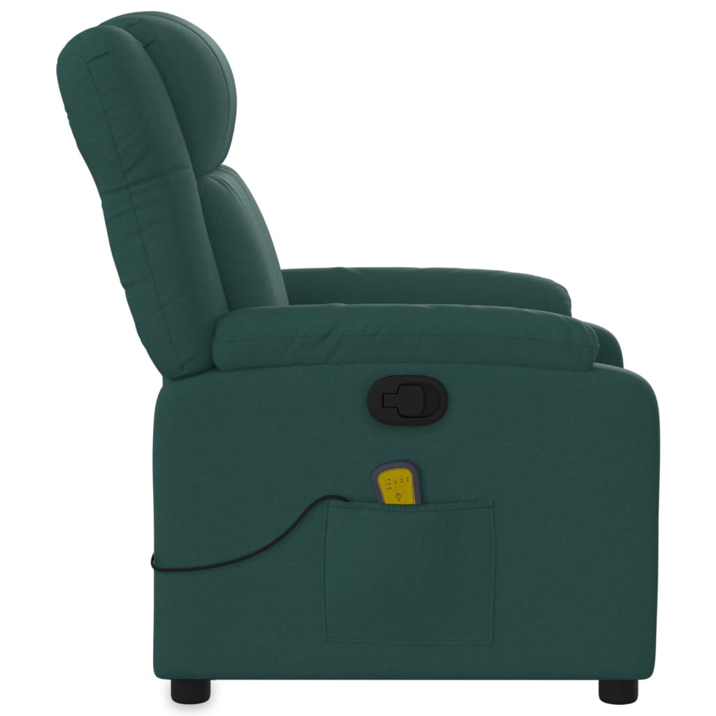 vidaXL Massage Recliner Chair Dark Green Fabric-5