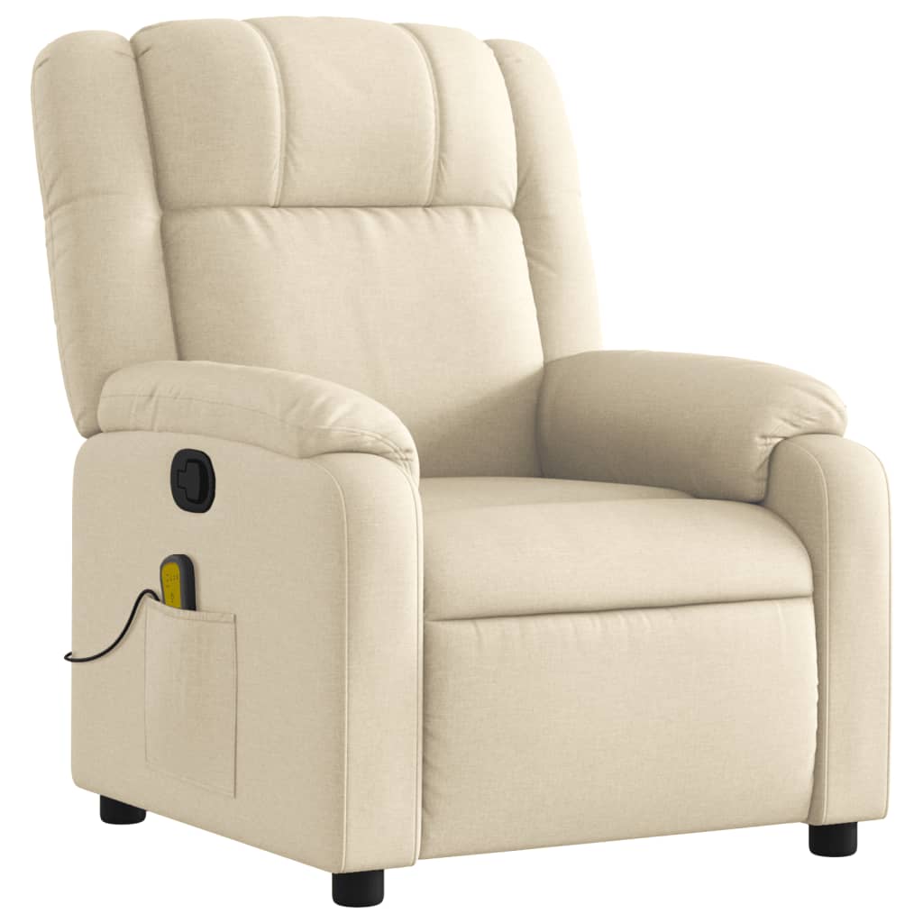 vidaXL Massage Recliner Chair Cream Fabric-1