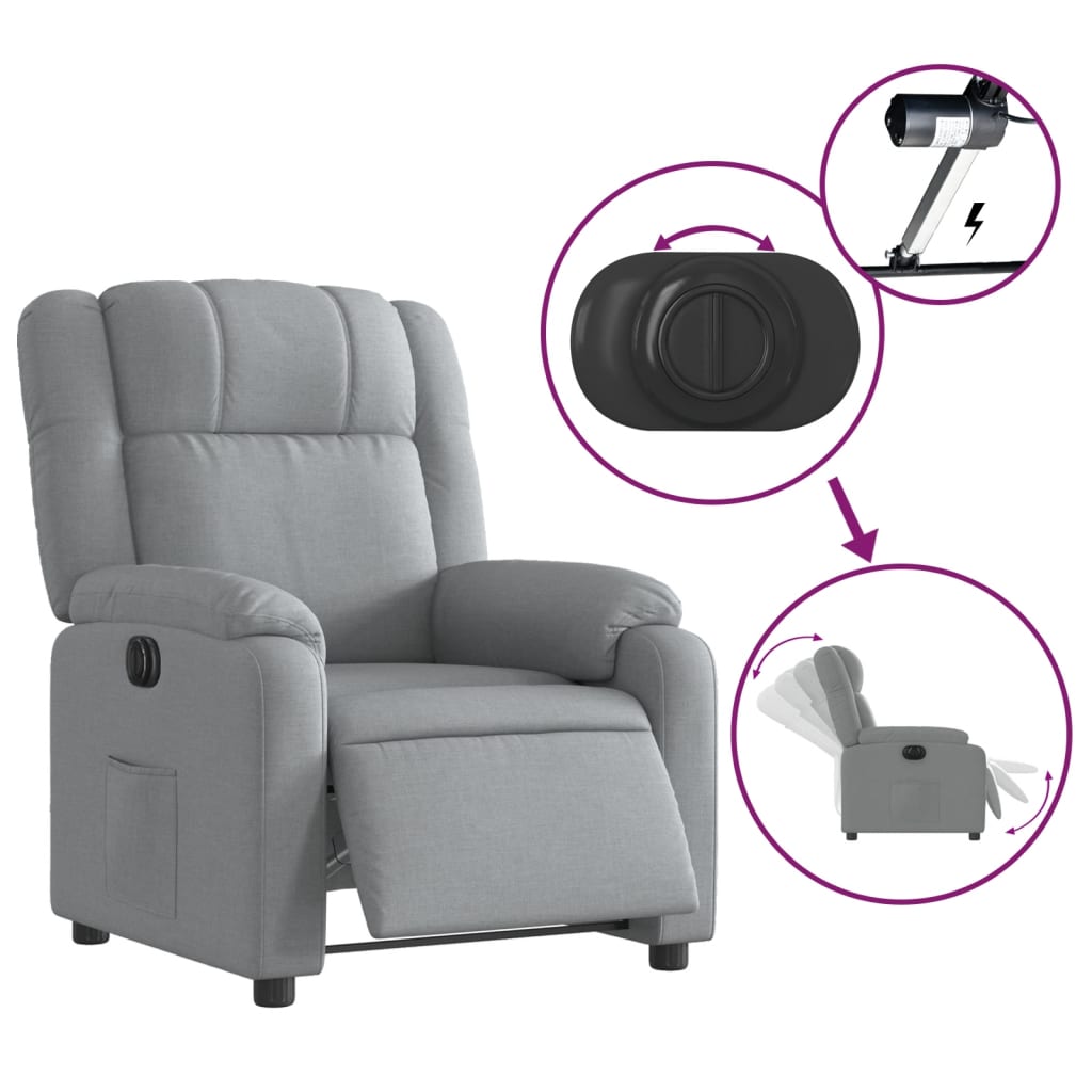 vidaXL Electric Recliner Chair Light Gray Fabric-3