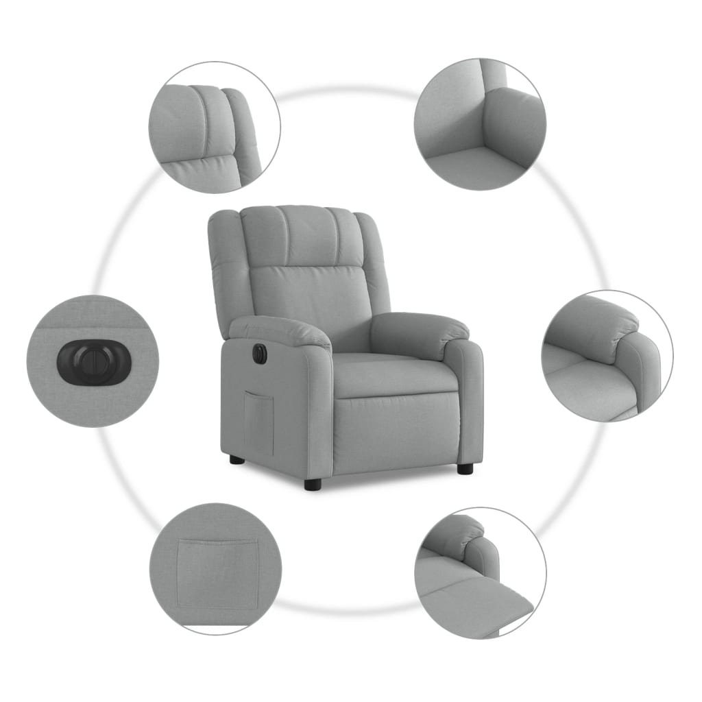 vidaXL Electric Recliner Chair Light Gray Fabric-5