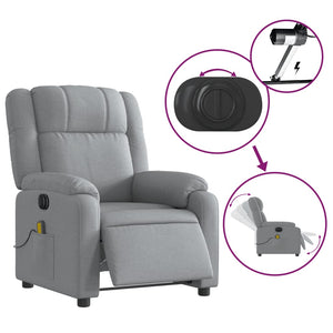 vidaXL Electric Massage Recliner Chair Light Gray Fabric-3