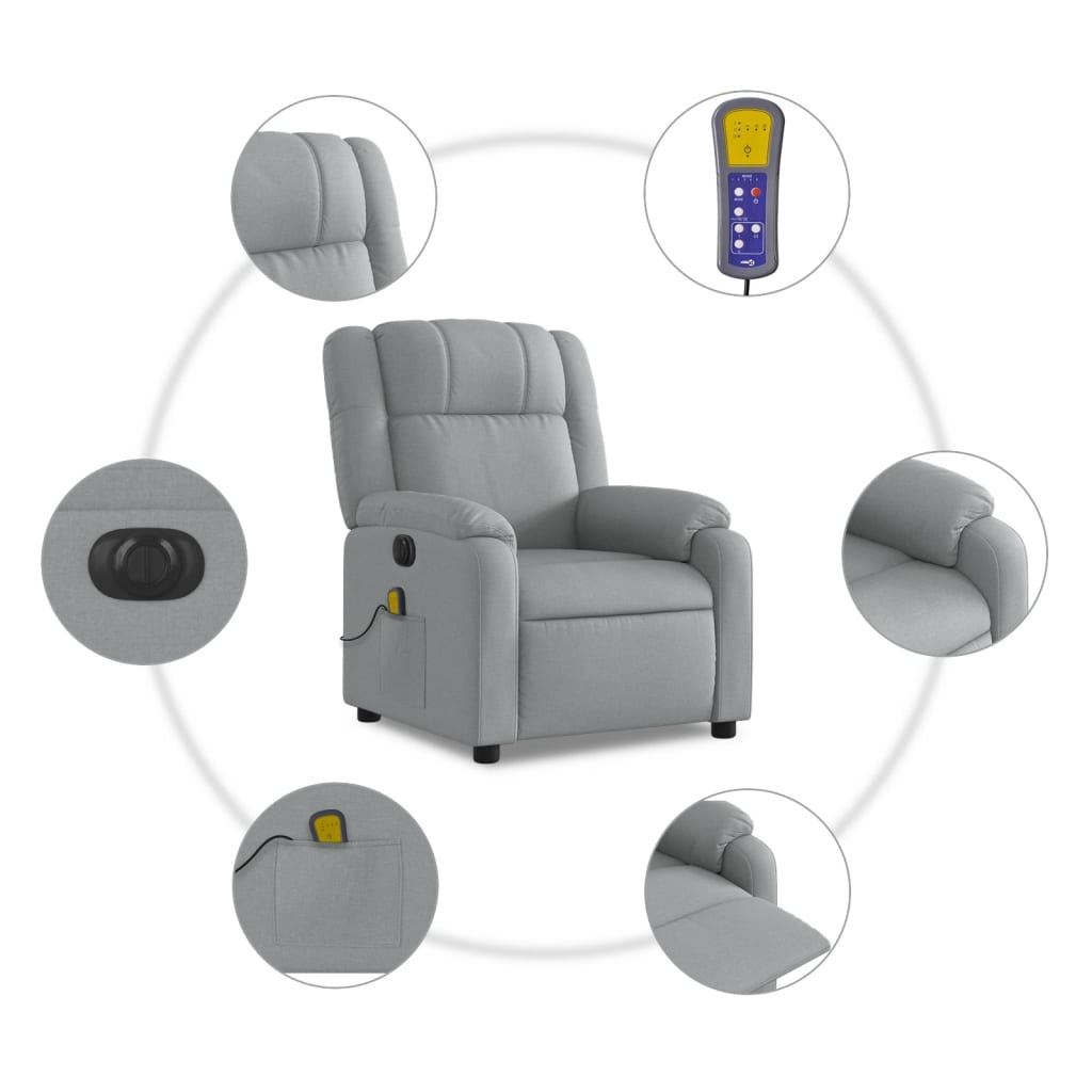 vidaXL Electric Massage Recliner Chair Light Gray Fabric-5