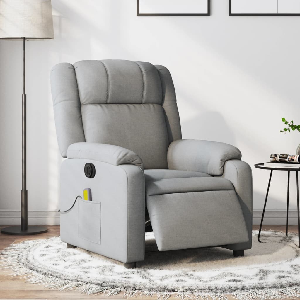 vidaXL Electric Massage Recliner Chair Light Gray Fabric-0