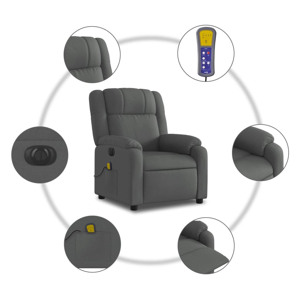 vidaXL Electric Massage Recliner Chair Dark Gray Fabric-5