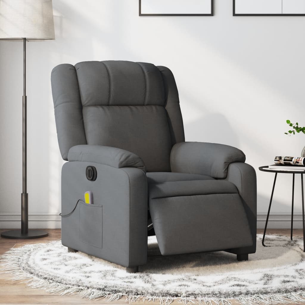 vidaXL Electric Massage Recliner Chair Dark Gray Fabric-0