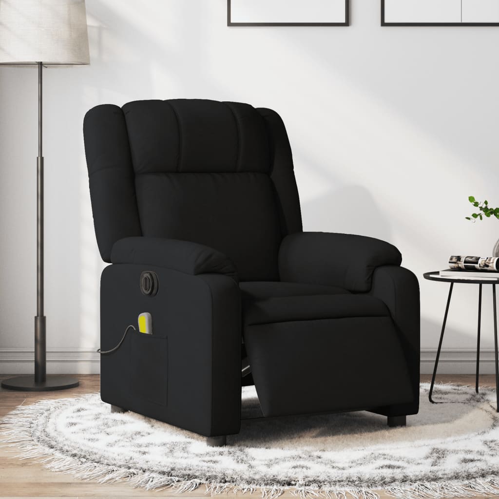 vidaXL Electric Massage Recliner Chair Black Fabric-0