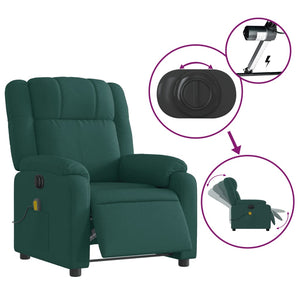 vidaXL Electric Massage Recliner Chair Dark Green Fabric-3