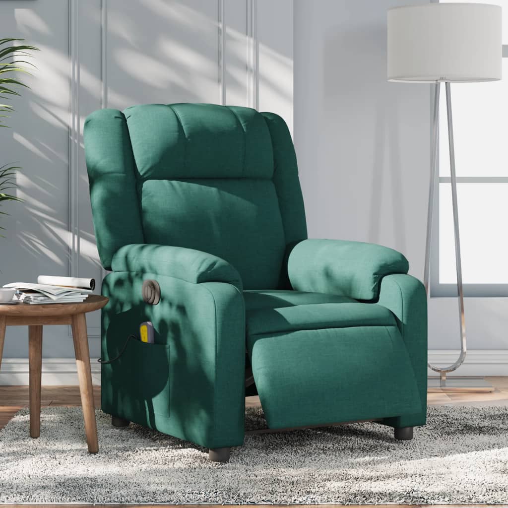 vidaXL Electric Massage Recliner Chair Dark Green Fabric-0