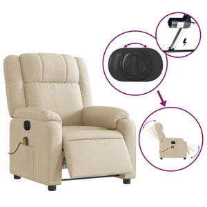 vidaXL Electric Massage Recliner Chair Cream Fabric-3