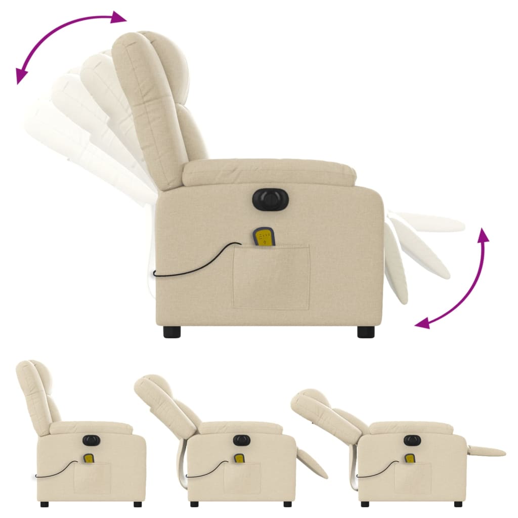 vidaXL Electric Massage Recliner Chair Cream Fabric-4